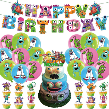30Pcs For Singing Monsters Birthday Party Supplies - Includes Banners, Balloons, Cake Toppers, Cupcake Toppers for Boys, Girls, and Adults