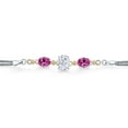 thumbnail image 2 of Gem Stone King 925 Silver and 10K Yellow Gold White Moissanite and Pink Created Sapphire and Lab Grown Diamond Bracelet for Women (6.36 Cttw, Oval 10X8MM and 8X6MM, 7 inch, Made in Italy), 2 of 3
