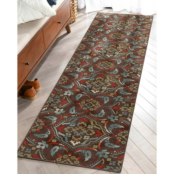 Well Woven Kings Court Florence Brown Traditional Modern Floral Brown 2' x 7' Runner Rug