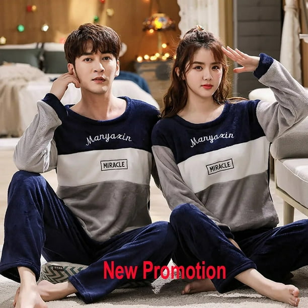 Pijamas de franela para hombre y mujer ropa de dormir gruesa calida de terciopelo Coral para el hogar talla grande 4XL para otono e invierno novedad 2 unidades por juego Walmart