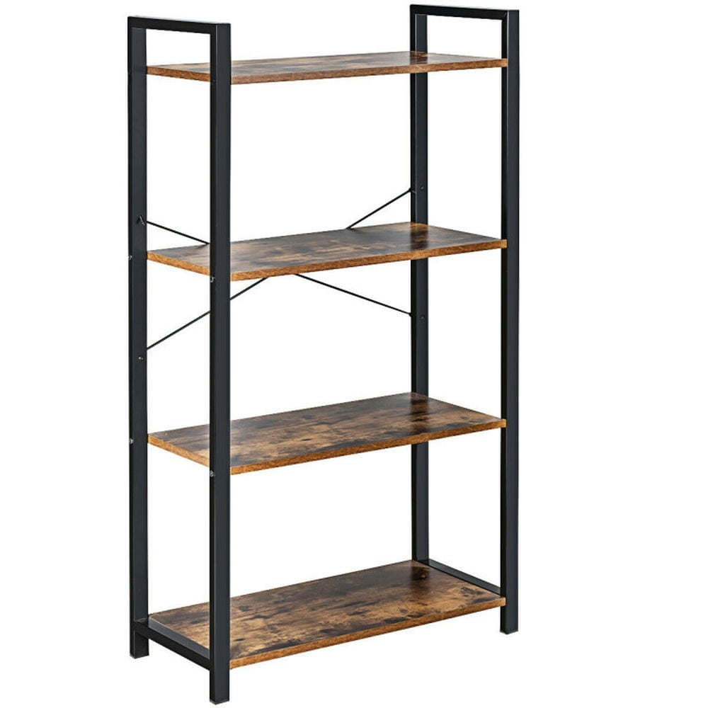 Demi Bonn 4-Tier Rustic Bookshelf,dustrial Bookcase Diaplay Shelf Storage Rack, Brown