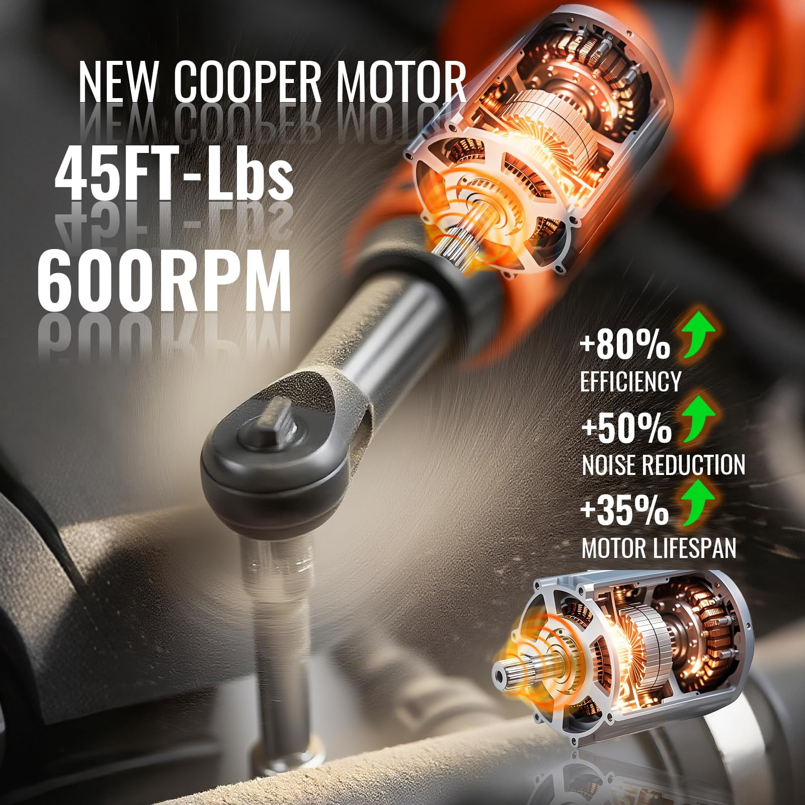 Cordless Ratchet Wrench 3/8" with 33 ft-lbs Torque, 240 RPM, Dual 2000mAh Batteries, LED Light, for Automotive Mechanical Work