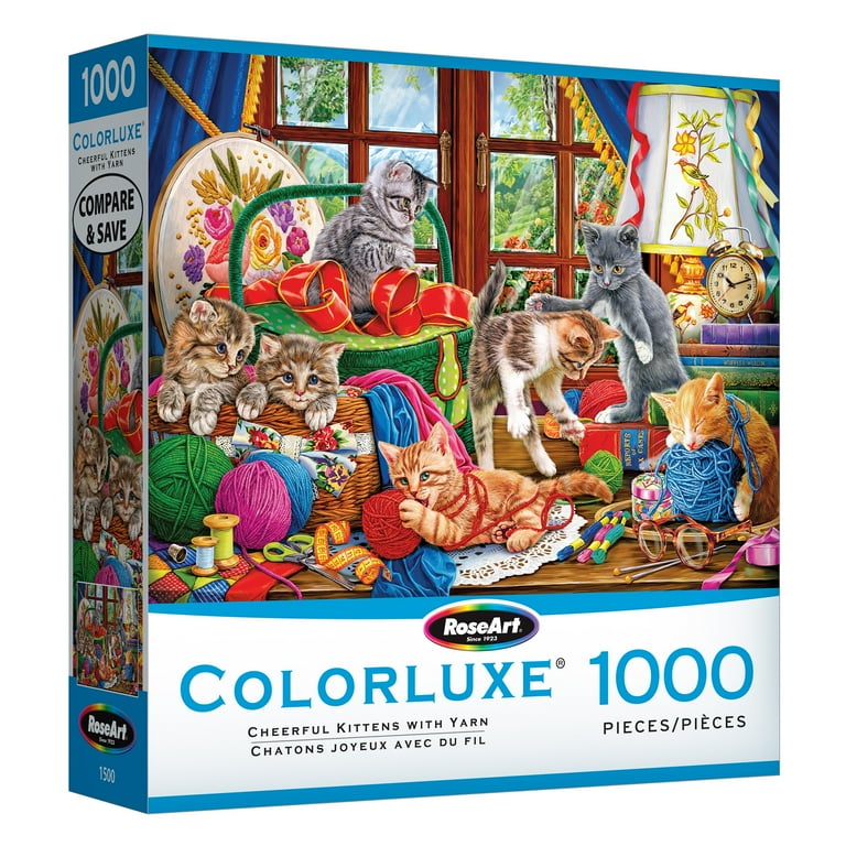 RoseArt Colorluxe 1000-Piece Cheerful Kittens with Yarn Adult