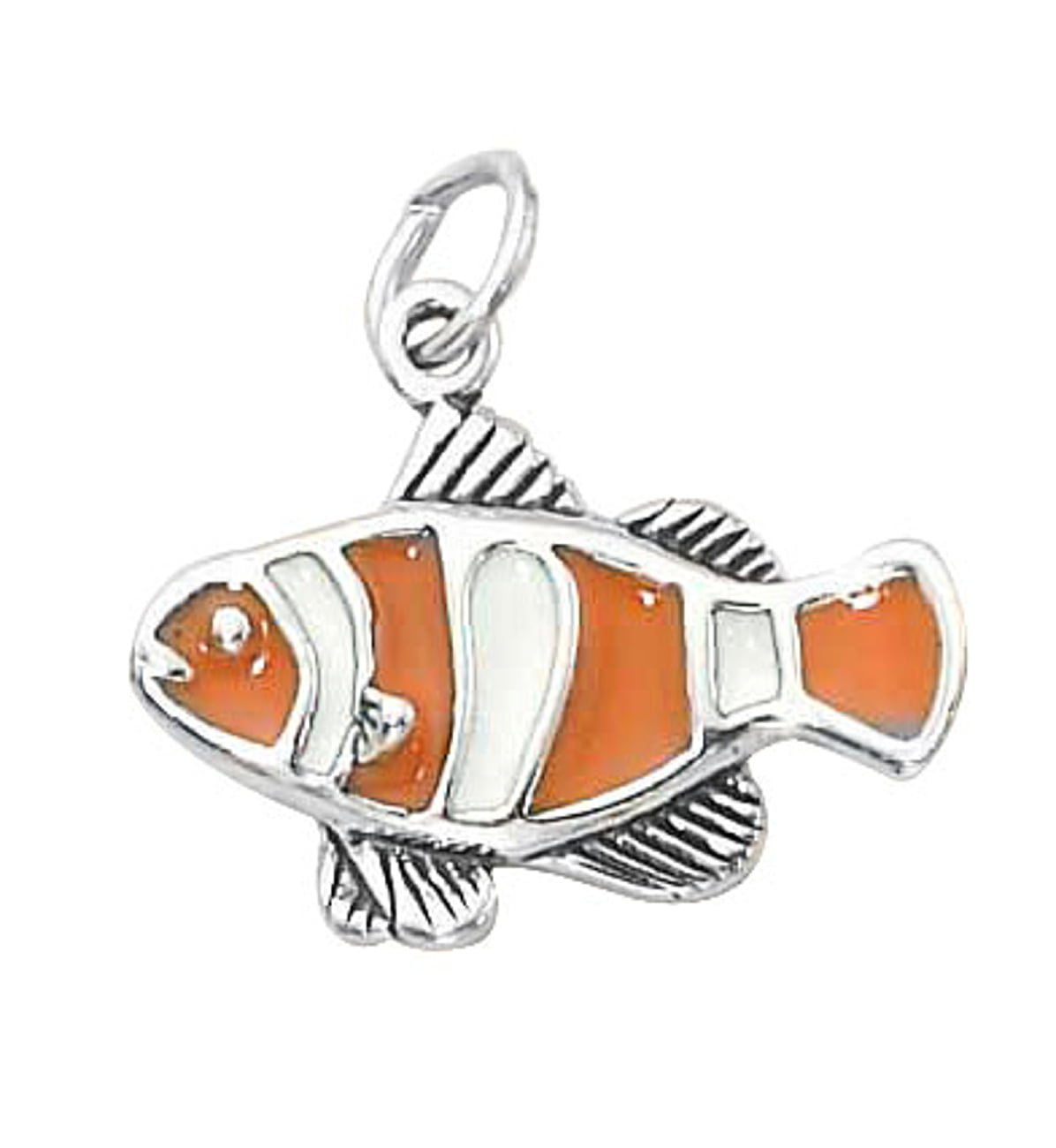 Sterling Silver Womens 1mm Box Chain Enameled Clown Fish Pendant Necklace