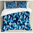thumbnail image 1 of Modern Duvet Cover Set Queen Size, Fashion Triangles Hexagons and Geometrical Shapes in Blue and White Colors Image, Decorative 3 Piece Bedding Set with 2 Pillow Shams, Multicolor, by Ambesonne, 1 of 3