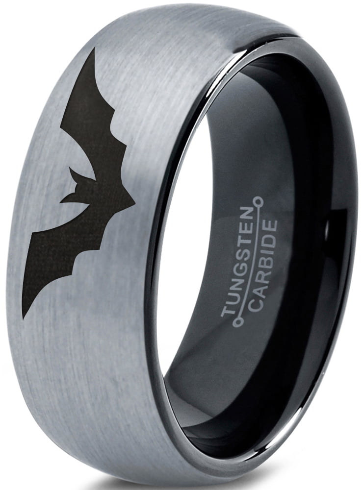 Black Tungsten Carbide Bat Ring Animal Inspired Wedding Band Anniversary Ring for Men and Women 8mm Size 8