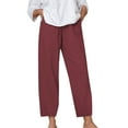 thumbnail image 1 of Women's Solid Color Loose Comfortable Linen Drawstring Straight - Leg Casual Pants, 1 of 8