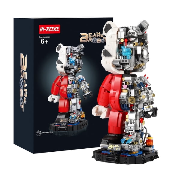 HI-Reeke Robot Mechanical Display Building Block Set Mecha Bear Building Kit Gift for Kid Adult Red