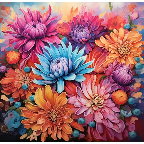 Colorful Beautiful Flower Chrysanthemum DIY 5D Diamond Art Painting by Number Kits for Adults Paint with Full Drill Round Diamond Gems Painting Art Craft for Home Wall Decor 13.8x13.8in
