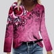 thumbnail image 2 of Blusa de camiseta estampada de manga larga cómoda con cuello en V informal a la moda para mujer Pompotops  FGAJ7425, 2 of 4