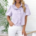 thumbnail image 2 of Bixock Women's Casual Short Sleeve Blouse,Summer Doll Collar Tops,Ruffled Striped Sleeve Casual Shirt V-Neck Short Sleeve Soft Comfortable T-shirts, 2 of 5