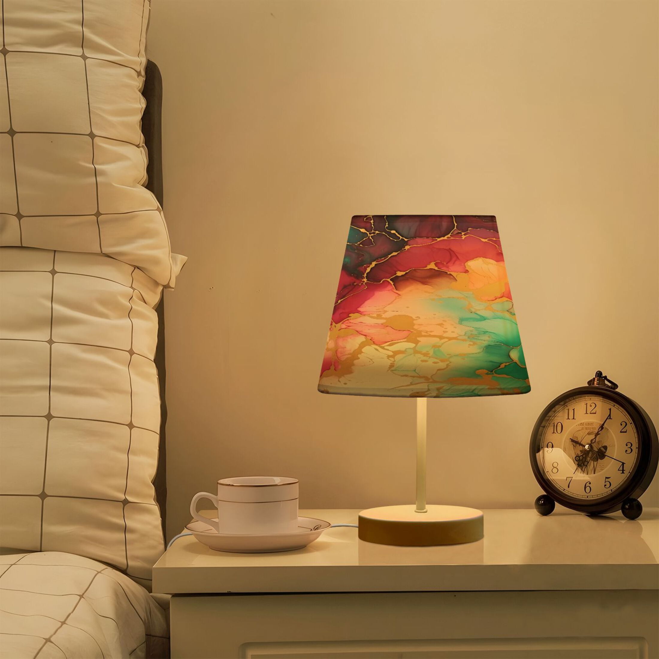 Teal Magenta Marble Desk Lamp LED Table Nightstand Lamps with 3 Color Temperatures for Home Bedroom Living Room Decor 8x12