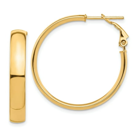 Primal Gold 14 Karat Yellow Gold High Polished 5mm Omega Back Hoop Earrings