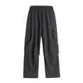 thumbnail image 4 of JTieacloth Mens Elastic Waist Pants Summer New Men's Solid Color Loose Workwear Style Ice Silk Large Pocket Wide Leg Pants Casual Straight Pants Gray, 4 of 4