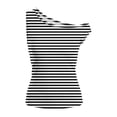 thumbnail image 5 of Fewfanhot Women's Tops One Off Shoulder Striped Tee Tops Casual Loose Fit Crop Tshirt Summer Outfits, 5 of 6