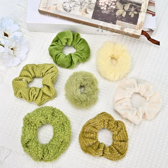 YooGuoGuo 7-Piece Velvet Solid Elastic Hair Ties, Gentle Style Scrunchies for Women Long Thick Hair, No Damage Hair Scrunchies Rubber Bands Accessories (Pink)