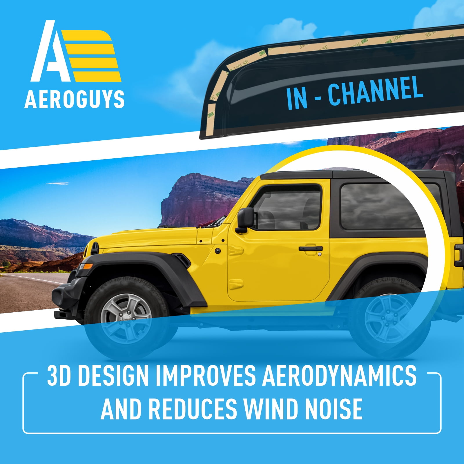 AEROGUYS In-Channel Window Deflectors Extra Durable Window Visors Rain Guards Fit for Jeep Wrangler 2018-2026 JL/Jeep Gladiator 2020-2026, Sun Visors, Wind Vent Visors, Truck Accessories- 2pcs AG0136