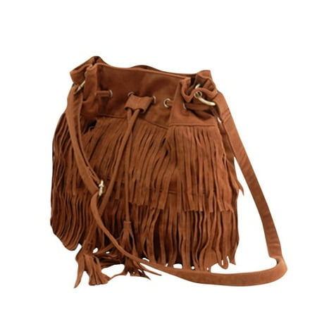 Trendy Suede Handbag - Women Tassel Boho Handbag Faux Suede Bag Fringe Shoulder Messenger Purse
