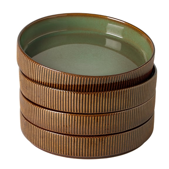 Famiware 4 Pieces 8.1" Stoneware Pasta Bowls, Microwave & Dishwasher Safe, Moss & Cocoa