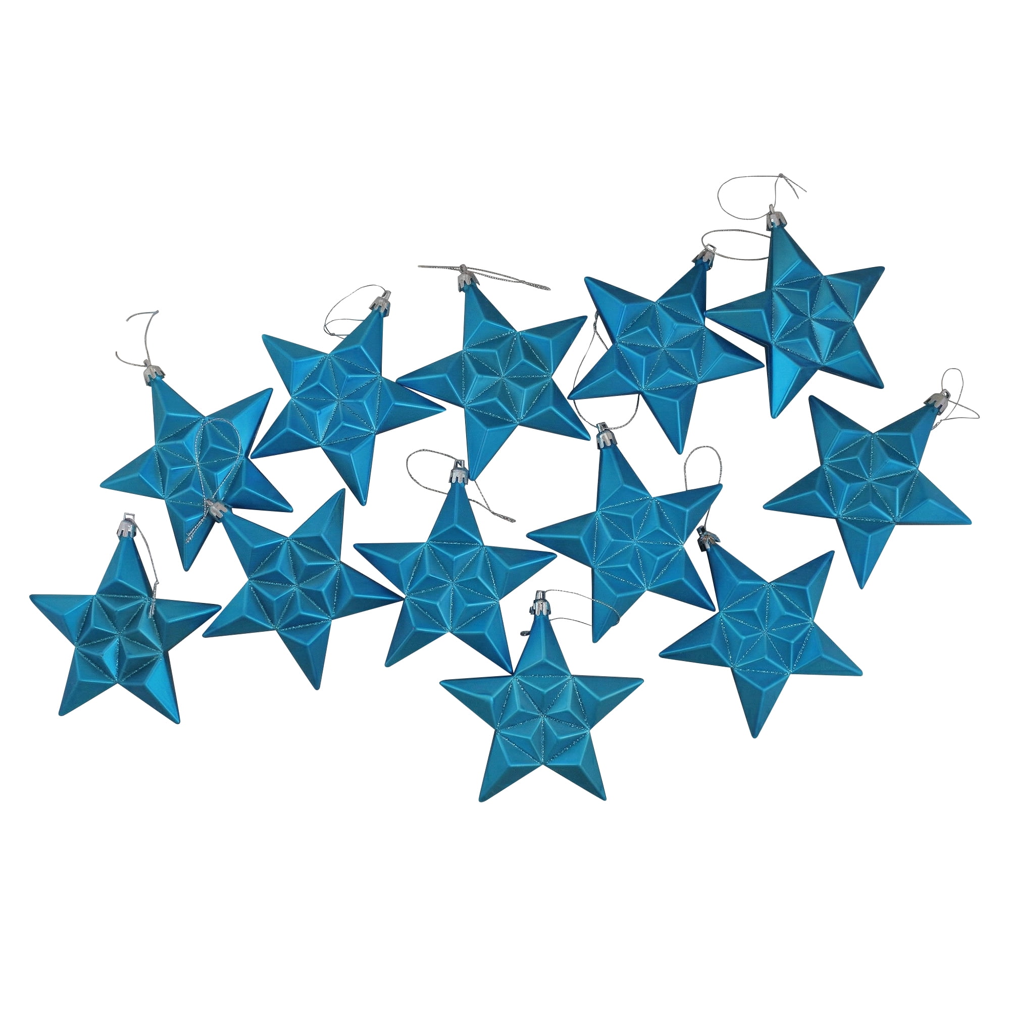 DAK 12ct Matte Turquoise Blue Glittered Star Shatterproof Christmas Ornaments 5" (127mm)