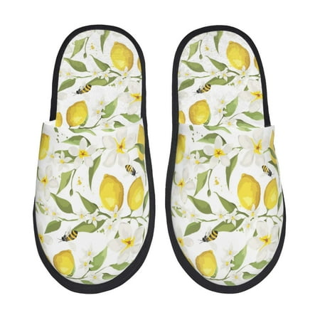 

Slippers for Women Cute Lemon Bee Flower Leaves Womens Slippers Fuzzy Winter House Shoes Soft Anti-Skid Slippers Indoor and Outdoor
