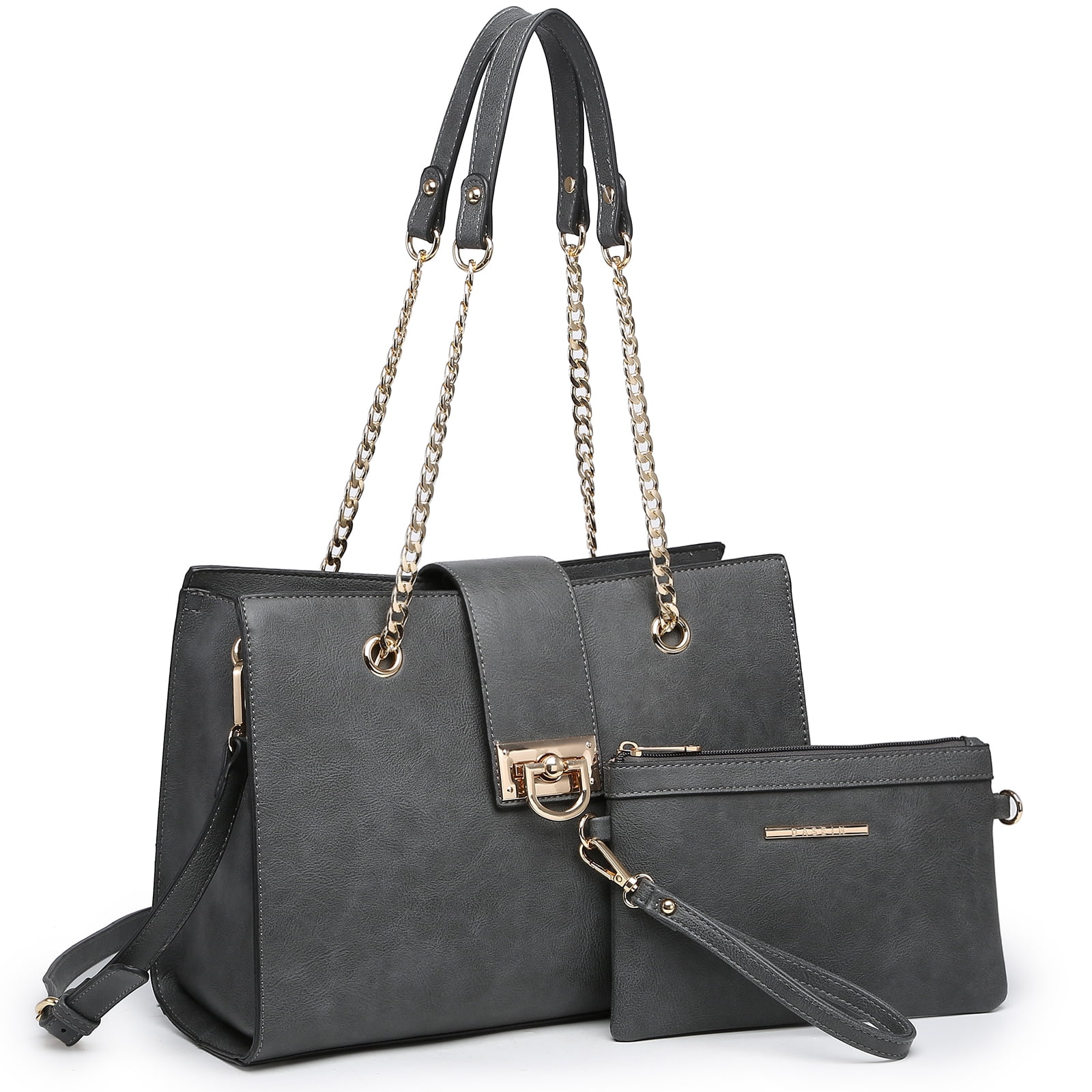 Dasein Hobo Handbag Vegan Leather Tote Chain Shoulder Purse for Women Satchel Bag With Matching Clutch