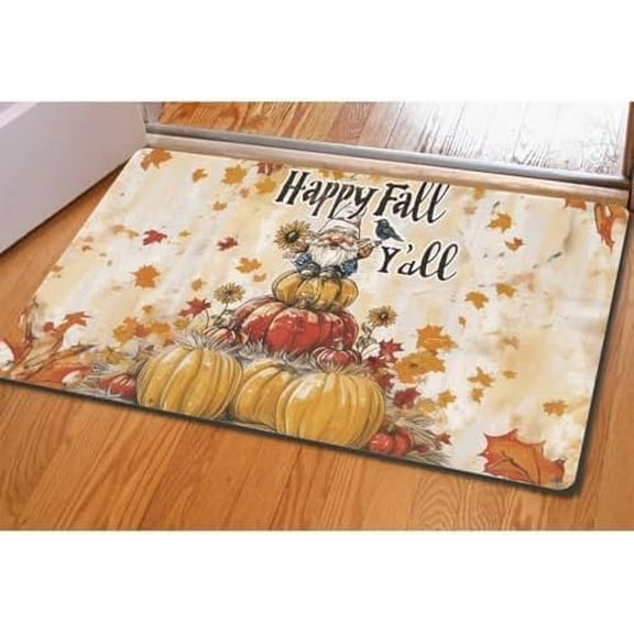 Happy Fall Pumpkin Door Mat Welcome Decorative Autumn Thanksiving Farmhouse Outdoor Indoor Patio Entrance Low Profile Non Slip Outside Inside Floor Rugs for Home Decor 18x30 in