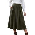 thumbnail image 3 of Ihhxva Women's Corduroy Midi Skirt, High Waist Pleated A-Line Skirt with Elastic Waist and Side Pockets for Casual Wear S - 3XL, 3 of 9