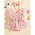 thumbnail image 3 of Musuos Baby Girls Rompers Dress 6 12 18 24Months Flower Embroidered Fly Sleeve Mesh Skirt Hem Bodysuits with Headband Cute Summer Outfits, 3 of 9