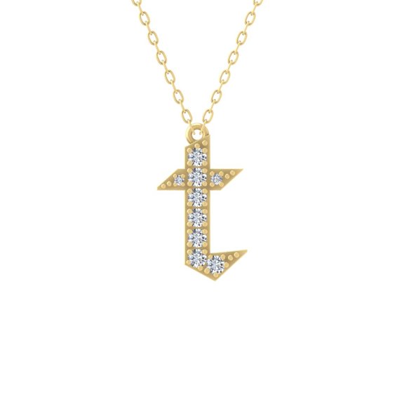 ARAIYA FINE JEWELRY 14K Yellow Gold Lab Grown Diamond letter " r " Initial Pendant Silver Yellow Plating Cable Chain Necklace (1/5 cttw, D-F Color, VS Clarity) 18 "