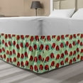 thumbnail image 1 of Ladybug Bed Skirt, Spring Bugs on Tropical Leaves Exotic and Green Fern Foliage, Elastic Bedskirt Dust Ruffle Wrap Around for Bedding Decor, 4 Sizes, Pale Green Vermilion, by Ambesonne, 1 of 2