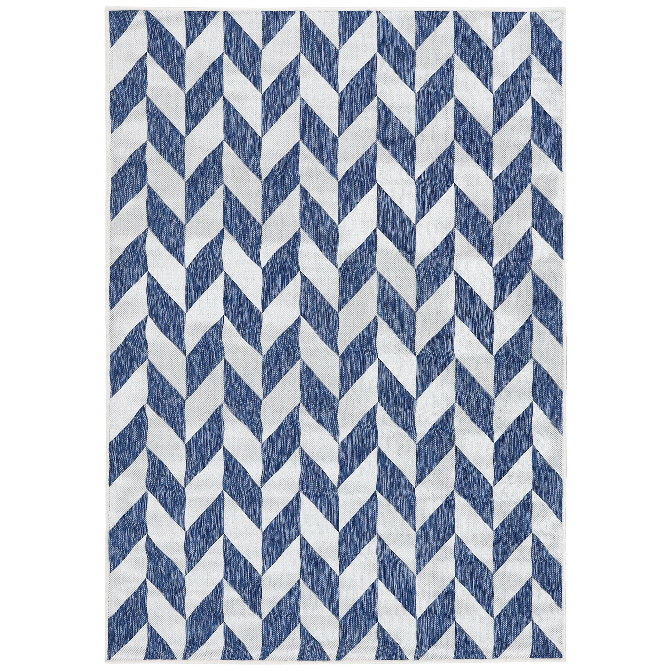 Sunnydaze Geometric Affinity Modern Flat Weave Blue/White Parallelogram Outdoor Area Rug, 5' x 7'