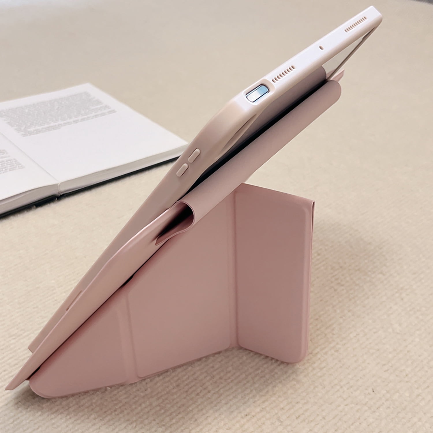 Allytechgroup iPad Mini 7th 6th Generation Case with Pencil Holder, Slim Magnetic Stand Cover, Auto Sleep/Wake, Trifold Protective Shell Case for Apple iPad mini 6/ Mini 7 8.3", Pink