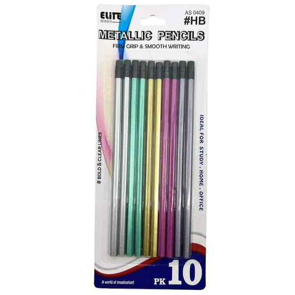 HB Metallic Pencils, Smooth Writing  Firm Grip: 10CT