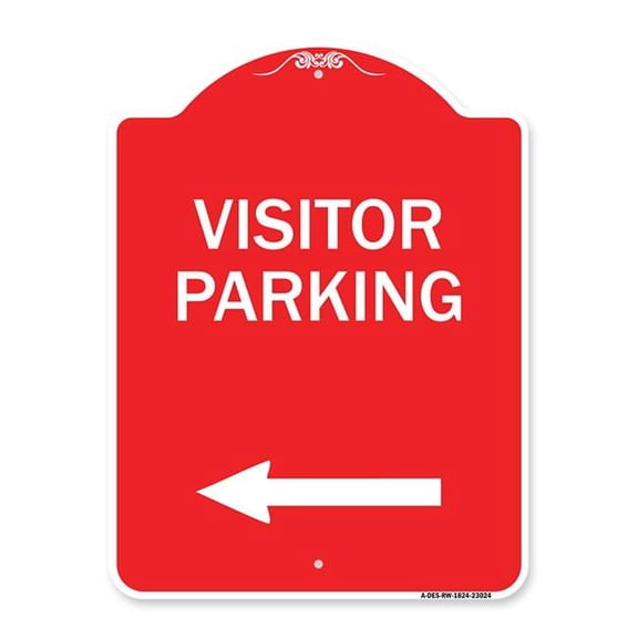 SignMission A-DES-RW-1824-23024 18 x 24 in. Designer Series Sign - Reserved Parking Sign Visitor Parking & Arrow Pointing Left, Red & White