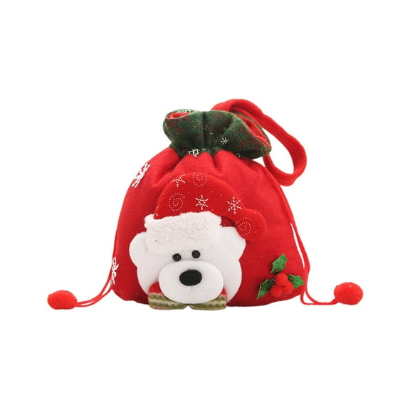 CuiLiyq Christmas Gift Bag, 9" x 7.5" Red Velvet Candy Bags with Drawstring Cord, Large Present Sack Bags for Xmas Present Toys Storage Bags Holiday Party Supply (Bear)