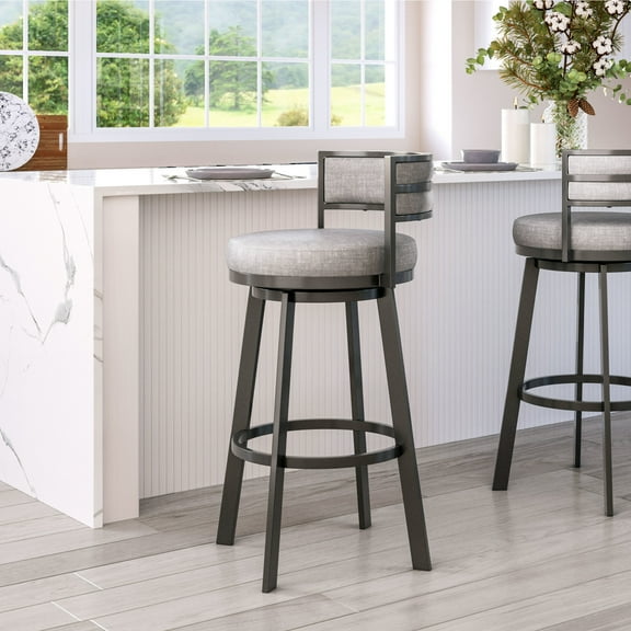 Gimsby Swivel Barstool Gray Barstool, Modern Style, Plush and durable faux leather fabric, Plywood, Indoor Bar