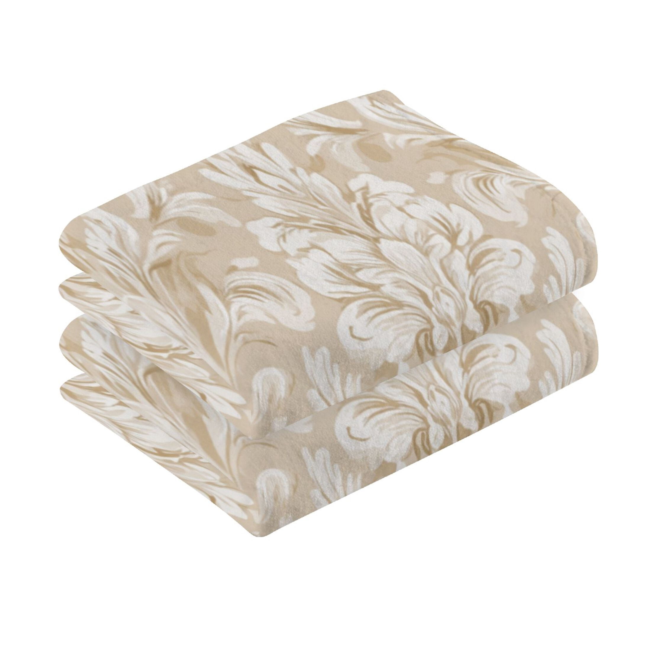 2 Pieces of Cotton Towel Face Towel Set Hand Towel Bath Towel Cotton Bath Towel Sets Beige Damask Pattern White