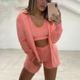 thumbnail image 1 of Spring Summer Solid Color Slim Three-Piece Set Women Long Sleeve Hooded Coat O-Neck Short Vest Drawstring High Waist Shorts Suit, 1 of 5