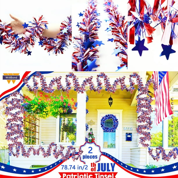 Decoración del Día de la Independencia, Atmósferas de fiesta del Día de la Independencia, Suministros para disfraces, Decoración del lugar del 4 de julio, Flores de tira de rayas coloridas, 2 juegos,