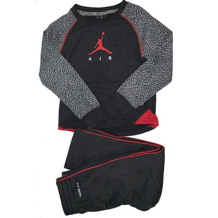Jordan Little Boysâ€™ 2-Piece Activewear Set Graphic T-Shirt & Therma FitTrack Pants (Black, 7)