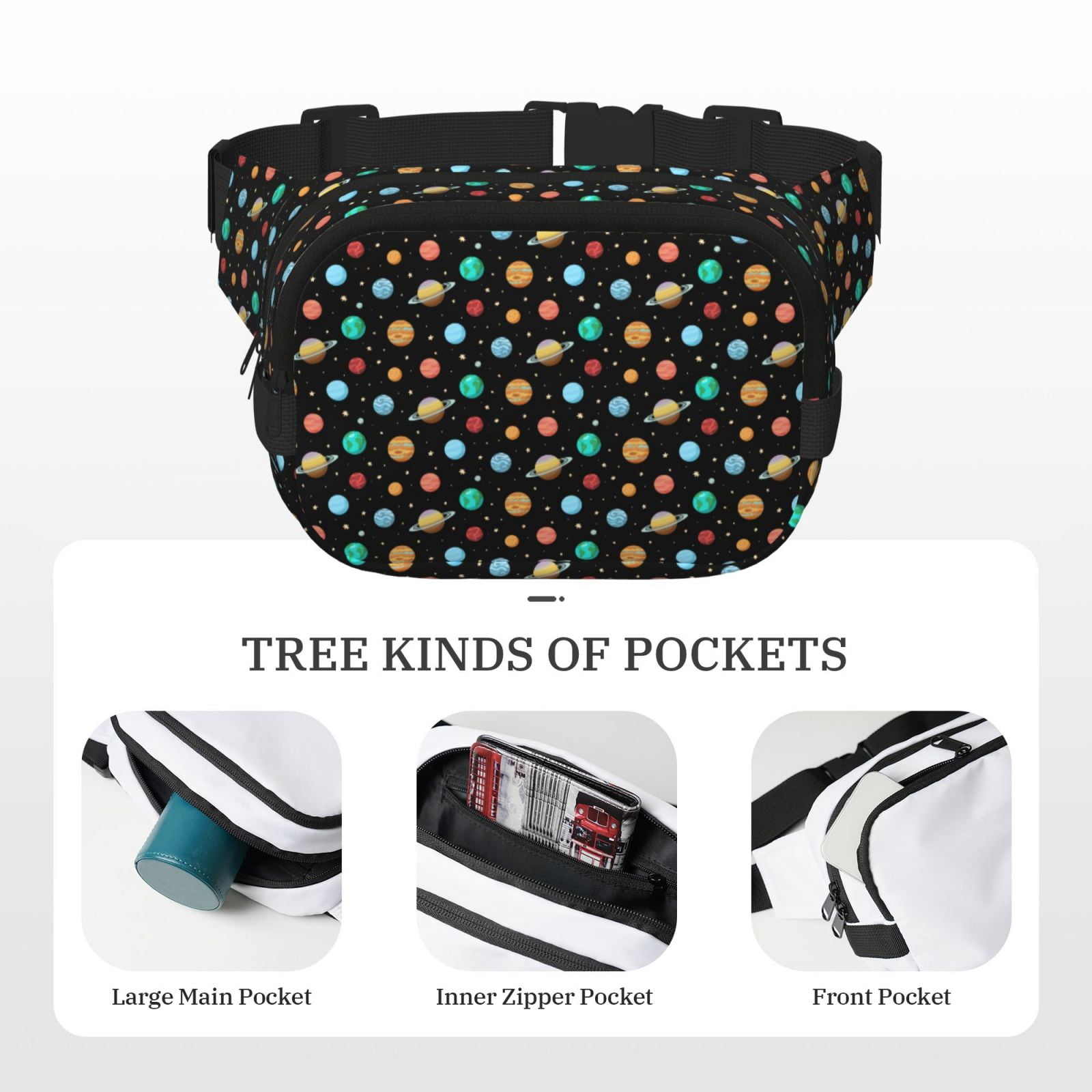 Kuqiui Solar System Planets Space Print Fanny Packs for Women Cross Body Waist Bag Fashionable Fanny Pack Designer Workout Hiking Waist Pack Running Travel Gym