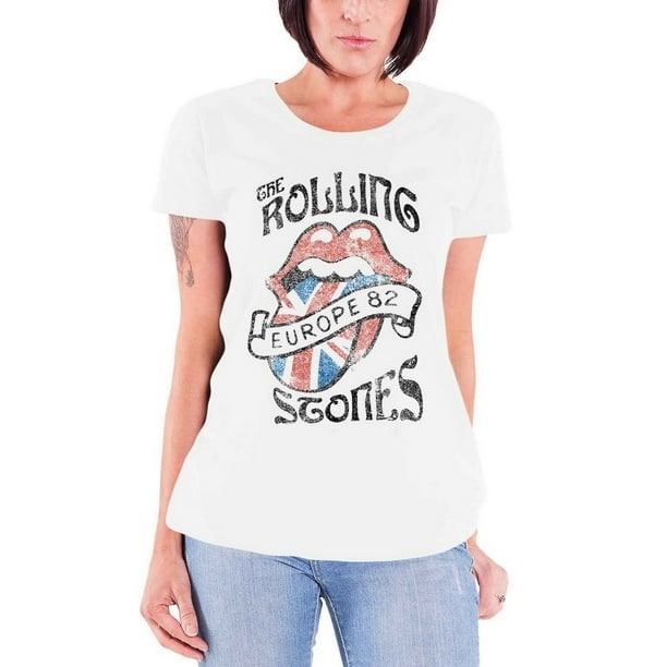 The Rolling Stones - Camiseta Europe 82 para Mujer (Blanco)