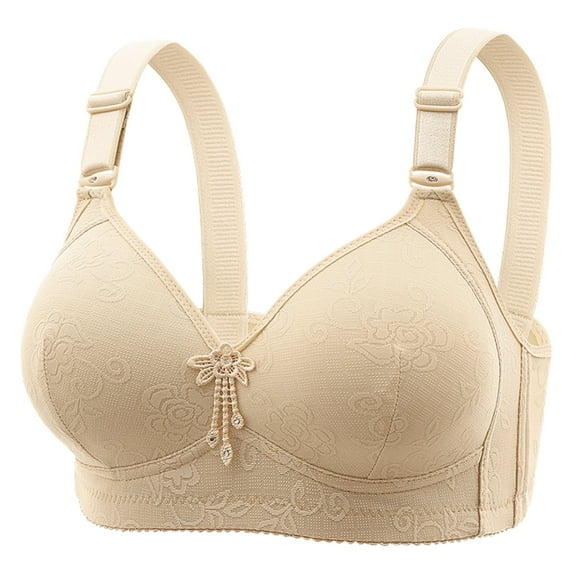 Breezora Jacquard Full Cup Bras for Women Three Row Back Closure Comfort Support Wireless Design with Smooth Coverage 36 Size Beige