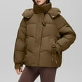 thumbnail image 2 of HAPIMO Women Cotton Padded Jacket Winter Thick Hooded Puffer Jackets Casual Streetwear Short Parkas Outwear Pockets Coats Button Brown XXL, 2 of 4