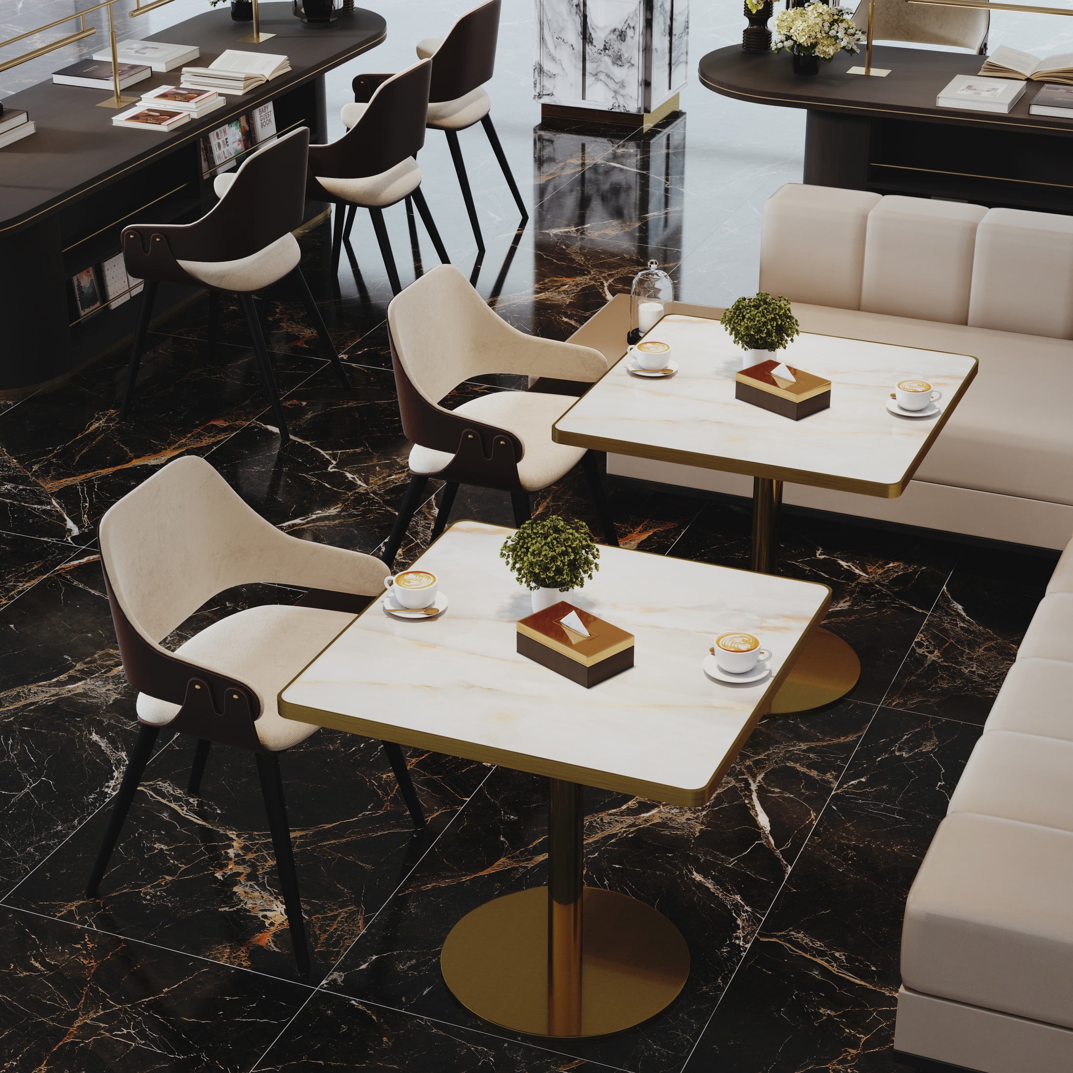 Noble House 31.5" Square Dining Table with Faux Marble Top, Luxury Bistro Table with Stainless Steel Legs, White & Gold