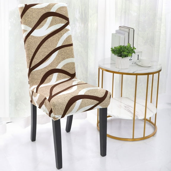PiccoCasa High Elasticity Washable Spandex 1-Piece Chair Covers, Khaki and Brown