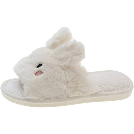 

PIKADINGNIS Fluffy Fuzzy House Slippers for Women Non-Slip Cute Bunny Open Toe Bedroom Slippers Indoor Outdoor