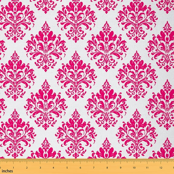 jejeloiu Baroque Gothic Theme Fabric by the Yard 1 Yard,Damask Print Home Decor Fabric by the Yard,Pink White Sewing Fabric For Adults,Ultra Soft Bedroom Decoration