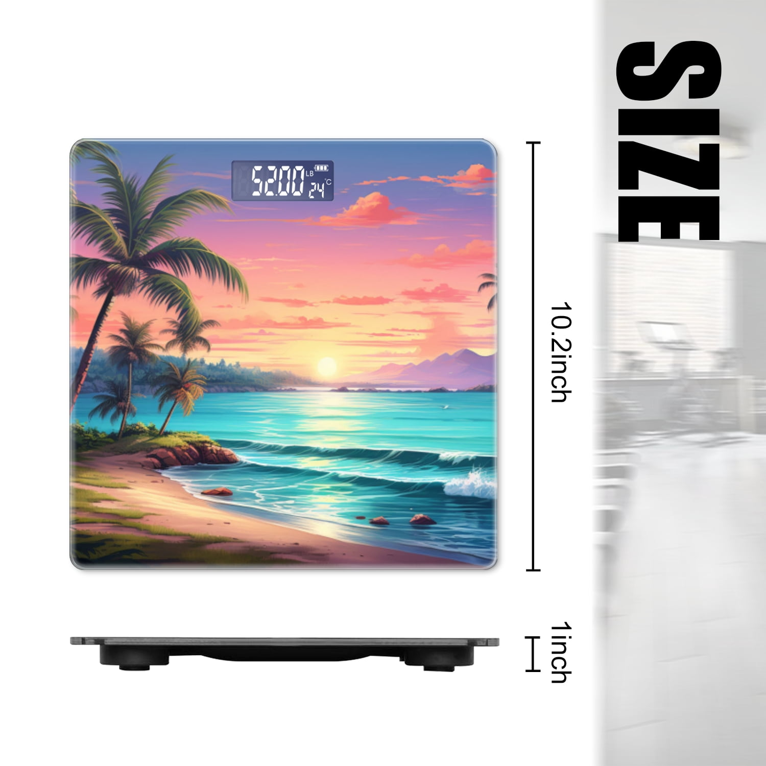 High Precision Body Weight Scale Smart Bathroom Scales with Large LCD Display(400lbs),Decorative for Bedroom-Beautiful Tropical Beach With Palm Trees And The Sun Setting